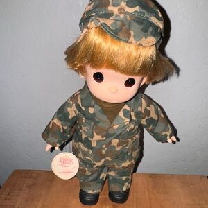 Precious Moments Military Boy in Fatigues/Green Camo Outfit